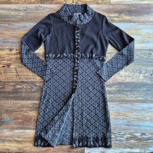 LO.RI. Made in Italy Wool Blend Fair Isle Ruffle Longline Cardigan Dress W